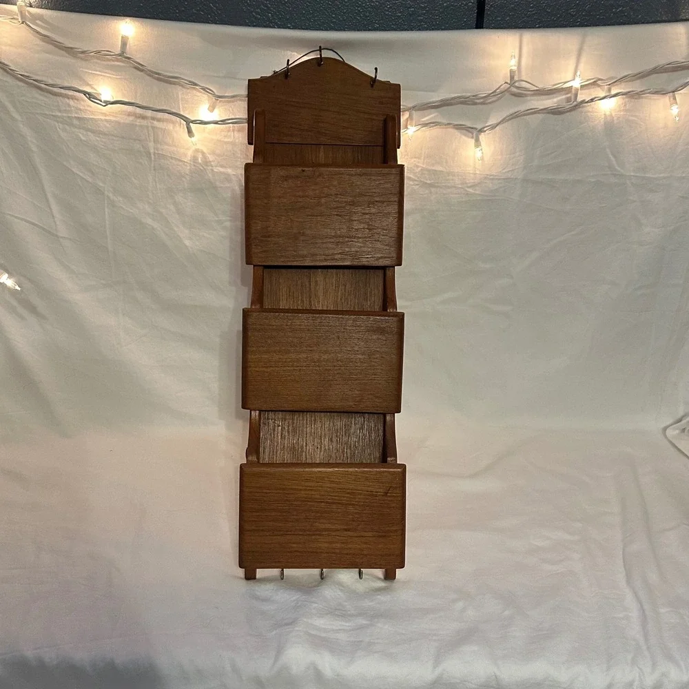 Goodwood Wall Mail Organizer Brown Excellent Teak Wood 3 Tier Key Rack Vintage